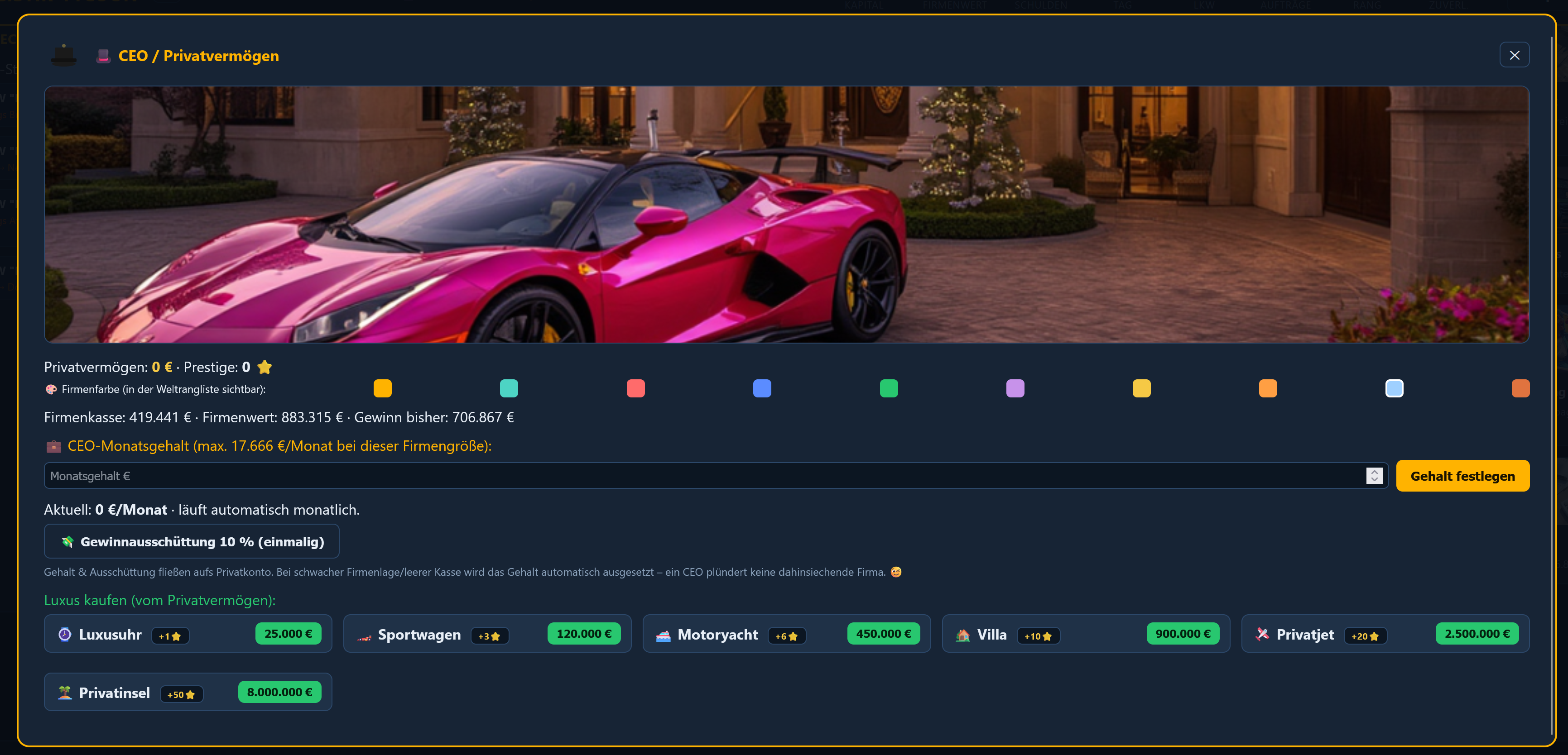 Screenshot: CEO & Privatvermögen